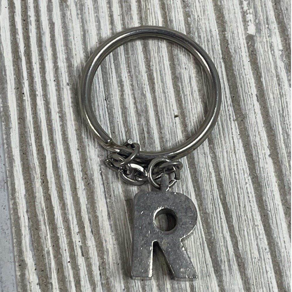Silver Tone Metal Initial Letter R Block Charm Keychain Accessory - Picture 2 of 6